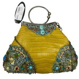 Vintage Mary Frances Elizabeth Taylor Yellow Croc Beaded Clutch Purse New!